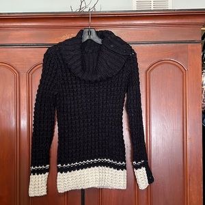 LOFT Navy/Cream-White Cowl Neck Sweater Size Small